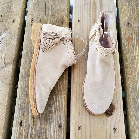 Kate Spade Bowie Desert Tan Suede Leather Fringe Tassel Zip Ankle Boot Booties - Picture 2 of 10